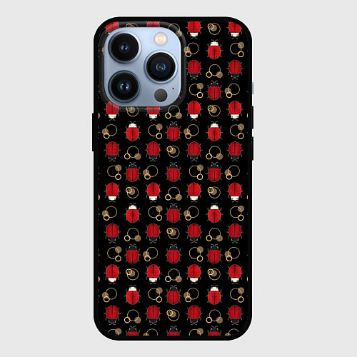 Чехол iPhone 13 Pro Красные Божьи коровки на черном фоне ladybug / 3D-Черный – фото 1