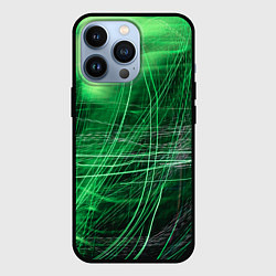 Чехол для iPhone 13 Pro Неоновые волны и линии - Зелёный, цвет: 3D-черный