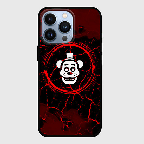 Чехол iPhone 13 Pro Символ FNAF и краска вокруг на темном фоне / 3D-Черный – фото 1