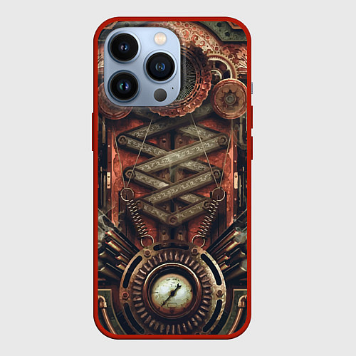 Чехол iPhone 13 Pro Mechanical device in Steampunk Retro style / 3D-Красный – фото 1