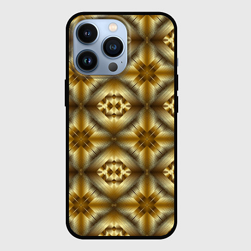 Чехол iPhone 13 Pro Калейдоскоп GOLD золотые 3D текстуры / 3D-Черный – фото 1