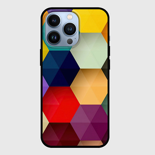 Чехол iPhone 13 Pro Цветные соты / 3D-Черный – фото 1