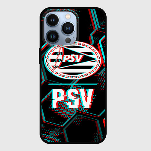 Чехол iPhone 13 Pro PSV FC в стиле Glitch на темном фоне / 3D-Черный – фото 1