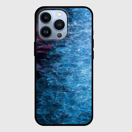 Чехол iPhone 13 Pro Неоновые волны на воде - Синий / 3D-Черный – фото 1