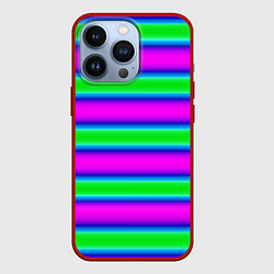 Чехол iPhone 13 Pro Зеленый и фиолетовые яркие неоновые полосы striped