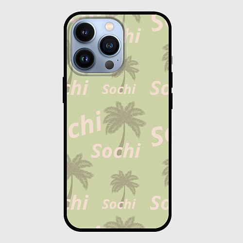 Чехол iPhone 13 Pro Пальмы на салатном фоне palm trees text / 3D-Черный – фото 1