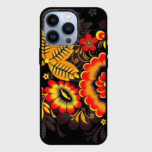 Чехол iPhone 13 Pro Хохломская Роспись Цветы На Тёмном Фоне / 3D-Черный – фото 1
