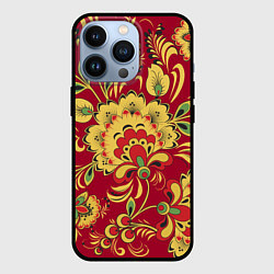 Чехол для iPhone 13 Pro Хохломская Роспись Цветы На красном Фоне, цвет: 3D-черный