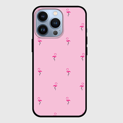 Чехол iPhone 13 Pro Фламинго на розовом фоне / 3D-Черный – фото 1