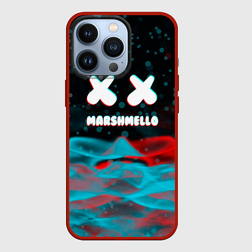 Чехол iPhone 13 Pro Marshmello logo крапинки / 3D-Красный – фото 1