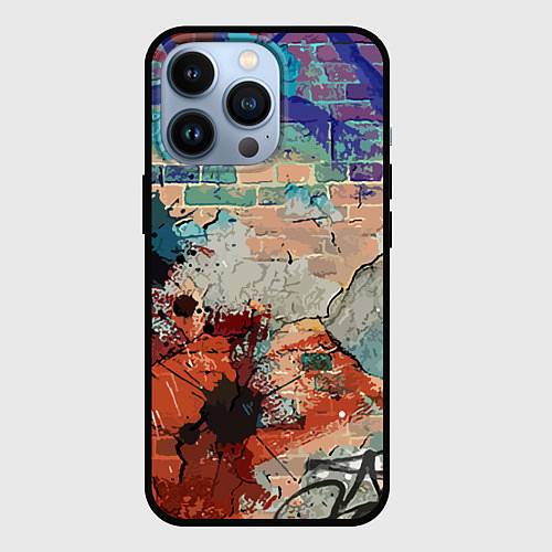 Чехол iPhone 13 Pro Кирпичная стена Граффити / 3D-Черный – фото 1