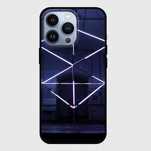 Чехол iPhone 13 Pro Неоновый прерывистый куб во тьме - Фиолетовый / 3D-Черный – фото 1
