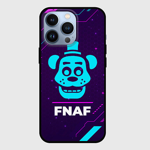 Чехол iPhone 13 Pro Символ FNAF в неоновых цветах на темном фоне / 3D-Черный – фото 1