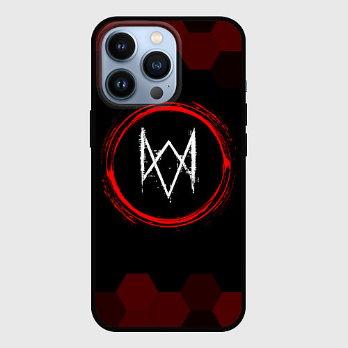 Чехол iPhone 13 Pro Символ Watch Dogs и краска вокруг на темном фоне / 3D-Черный – фото 1