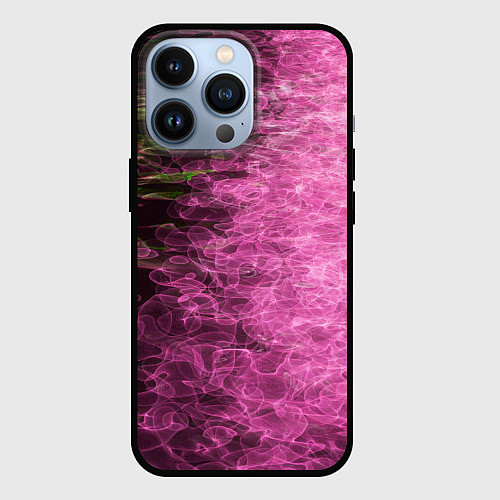 Чехол iPhone 13 Pro Неоновые волны на воде - Розовый / 3D-Черный – фото 1