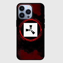 Чехол для iPhone 13 Pro Символ Rust и краска вокруг на темном фоне, цвет: 3D-черный