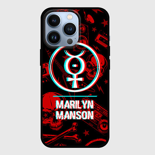 Чехол iPhone 13 Pro Marilyn Manson Rock Glitch / 3D-Черный – фото 1