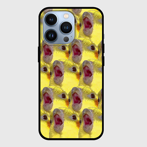Чехол iPhone 13 Pro Попугай Корелла Орёт Мем / 3D-Черный – фото 1