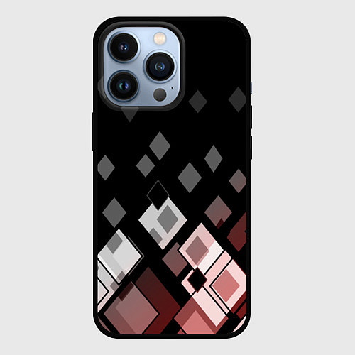 Чехол iPhone 13 Pro Geometric pattern черно-коричневый узор Ромбы / 3D-Черный – фото 1