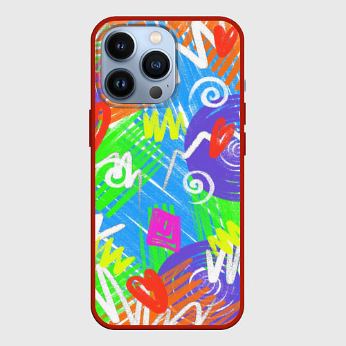 Чехол iPhone 13 Pro Яркий геометрический принт на белом фоне / 3D-Красный – фото 1