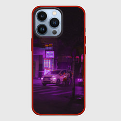 Чехол для iPhone 13 Pro Неоновый ночной переход - Фиолетовый, цвет: 3D-красный