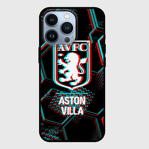 Чехол iPhone 13 Pro Aston Villa FC в стиле Glitch на темном фоне / 3D-Черный – фото 1