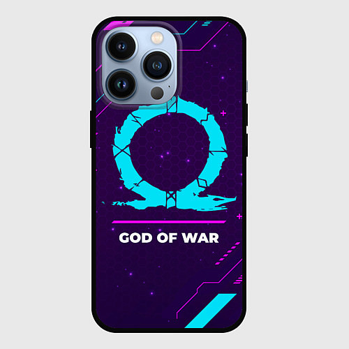 Чехол iPhone 13 Pro Символ God of War в неоновых цветах на темном фоне / 3D-Черный – фото 1