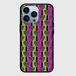 Чехол для iPhone 13 Pro Striped multicolored pattern Сердце, цвет: 3D-черный