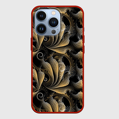 Чехол iPhone 13 Pro Золотистые абстрактные узоры / 3D-Красный – фото 1