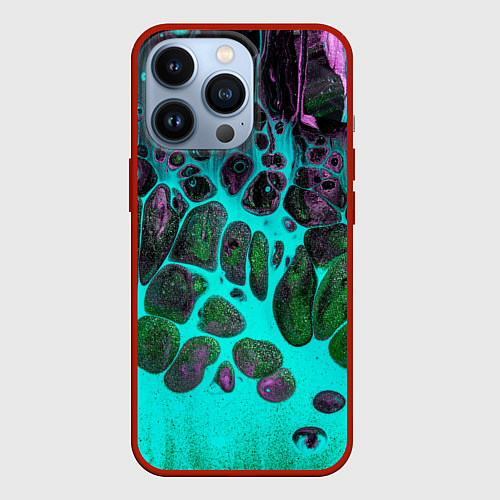 Чехол iPhone 13 Pro Неоновый песок и камни - Голубой / 3D-Красный – фото 1