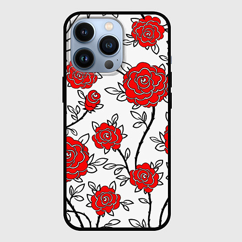 Чехол iPhone 13 Pro BEAUTIFUL RED ROSES / 3D-Черный – фото 1