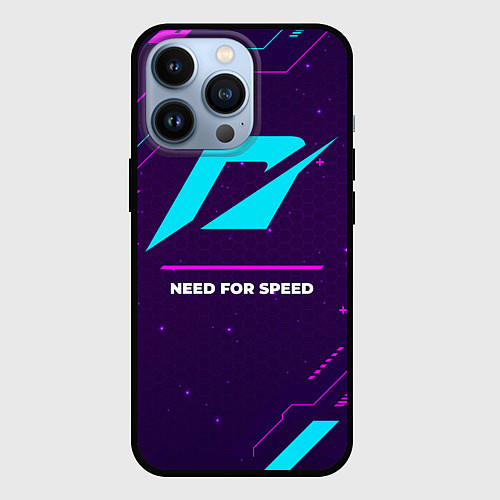 Чехол iPhone 13 Pro Символ Need for Speed в неоновых цветах на темном / 3D-Черный – фото 1