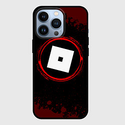 Чехол iPhone 13 Pro Символ Roblox и краска вокруг на темном фоне