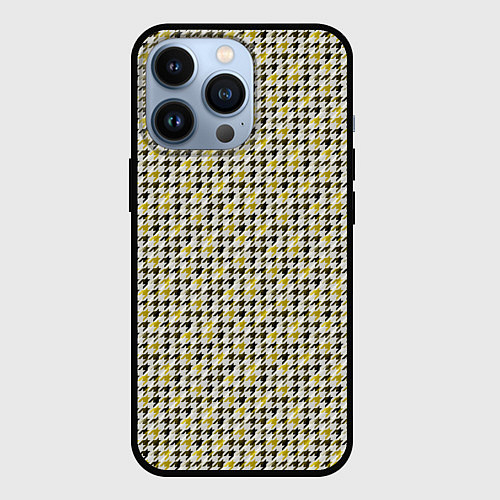 Чехол iPhone 13 Pro Ломаная клетка, черная, горчичная гусиная лапка / 3D-Черный – фото 1