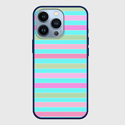 Чехол iPhone 13 Pro Pink turquoise stripes horizontal Полосатый узор