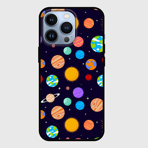 Чехол iPhone 13 Pro Солнечная Система Планет / 3D-Черный – фото 1