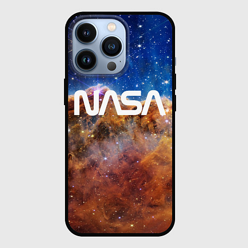 Чехол iPhone 13 Pro Лого NASA и Туманность Киля / 3D-Черный – фото 1