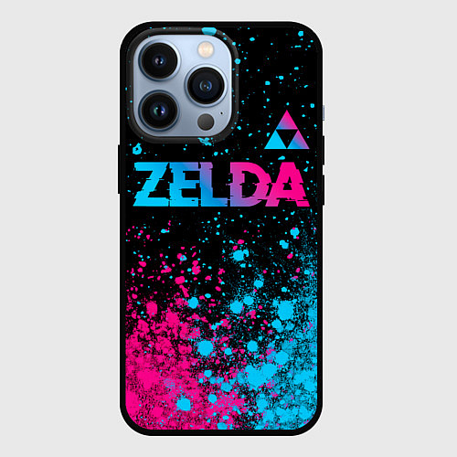 Чехол iPhone 13 Pro Zelda Neon Triforce / 3D-Черный – фото 1