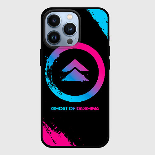 Чехол iPhone 13 Pro Ghost of Tsushima Neon Gradient / 3D-Черный – фото 1