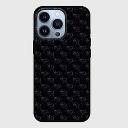 Чехол для iPhone 13 Pro Серые сердца на темном фоне, цвет: 3D-черный