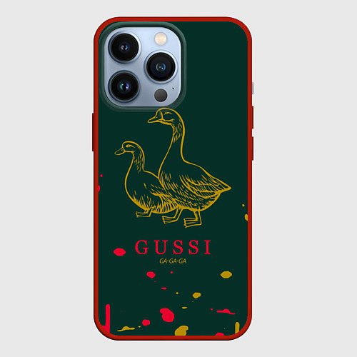 Чехол iPhone 13 Pro Gucci - ga ga ga - краска / 3D-Красный – фото 1