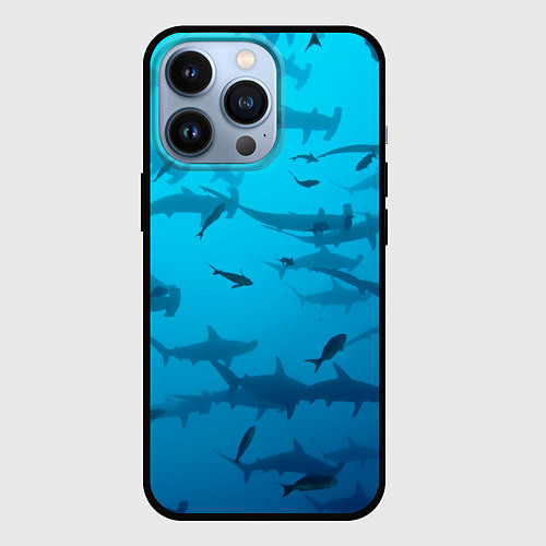 Чехол iPhone 13 Pro Акулы - океан / 3D-Черный – фото 1