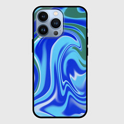 Чехол для iPhone 13 Pro Тай-дай с синим, зелёным и белым цветом, цвет: 3D-черный