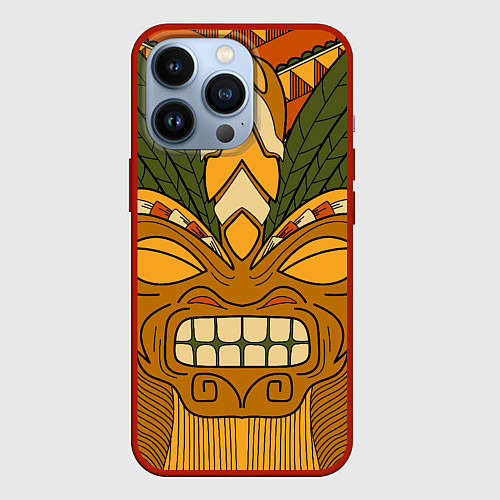 Чехол iPhone 13 Pro Polynesian tiki ANGRY / 3D-Красный – фото 1