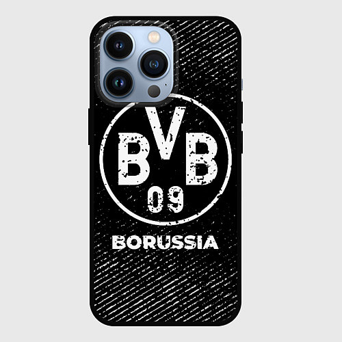 Чехол iPhone 13 Pro Borussia с потертостями на темном фоне / 3D-Черный – фото 1