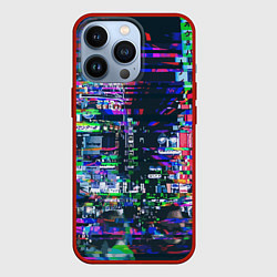 Чехол для iPhone 13 Pro Ночной город - glitch, цвет: 3D-красный