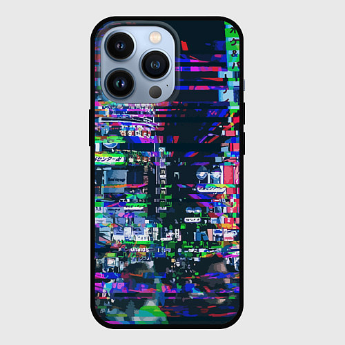 Чехол iPhone 13 Pro Ночной город - glitch / 3D-Черный – фото 1