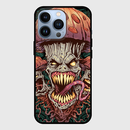 Чехол iPhone 13 Pro Злые грибы монстры / 3D-Черный – фото 1