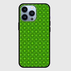 Чехол для iPhone 13 Pro Зеленые круги и ромбы, цвет: 3D-черный