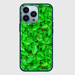 Чехол для iPhone 13 Pro Зелёные листья - текстура, цвет: 3D-тёмно-синий